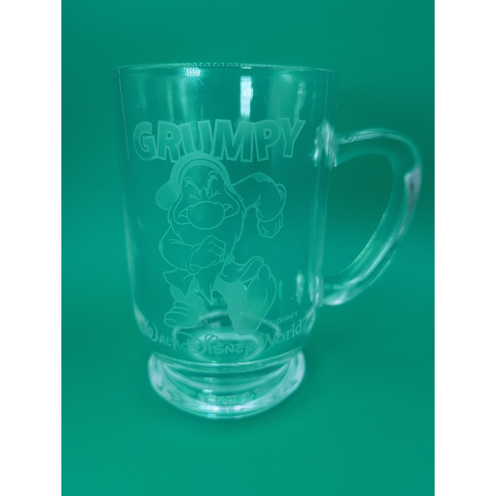 Vintage Disney World Grumpy Dwarf Footed Glass Coffee Mug By Arribas Unique